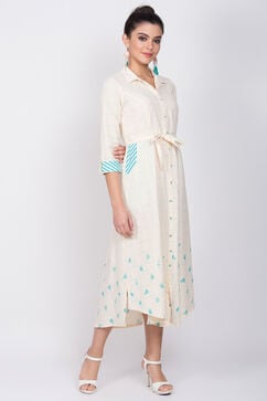 Turquoise Cotton A-Line Dress image number 3