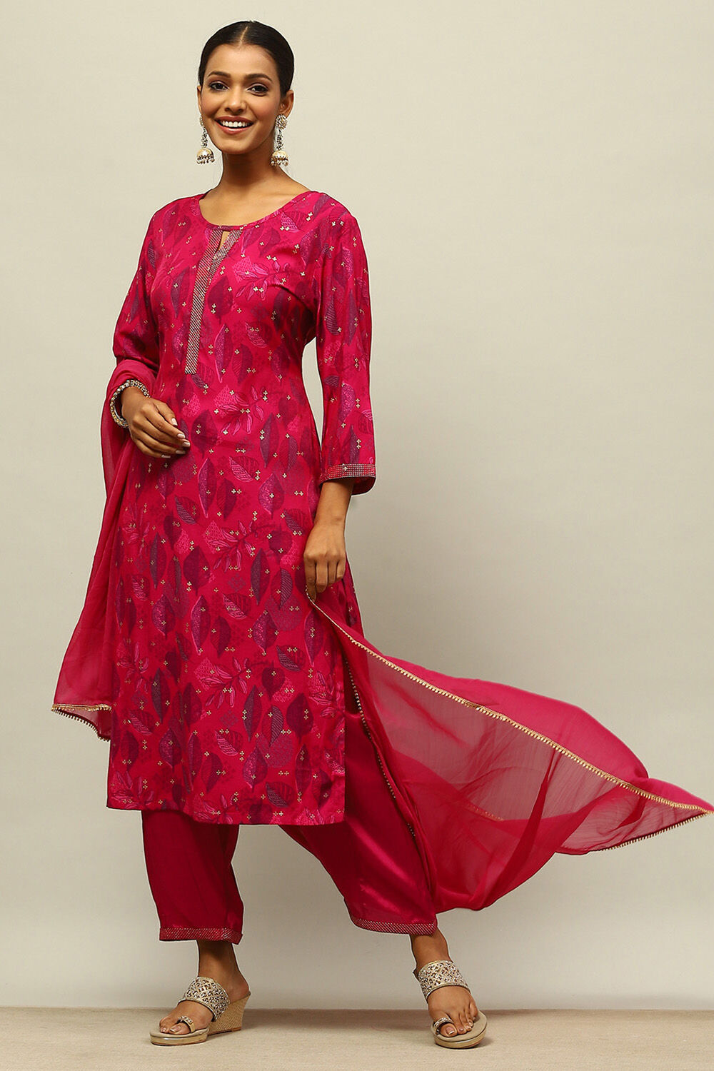 Magenta Printed Straight Suit Set image number 0