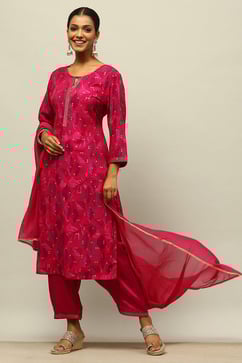 Magenta Printed Straight Suit Set image number 0