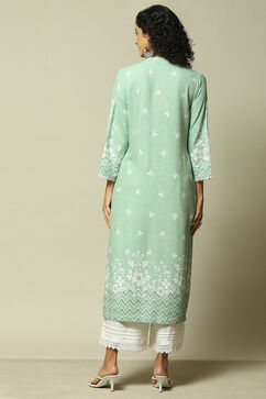 Green LIVA Straight Printed Kurta image number 3