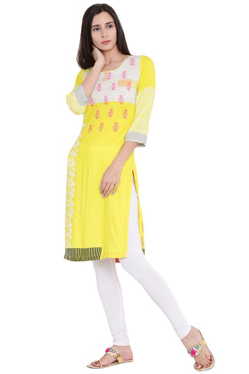Lime Green Viscose Straight Kurta image number 3