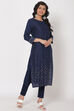 Navy Blue Viscose Rayon Straight Kurta image number 3