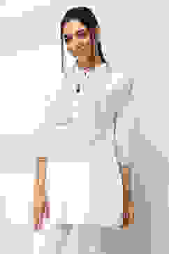 White Cotton Printed Straight Top image number 2