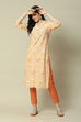 Yellow LIVA Straight Printed Kurta image number 5