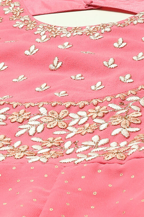 Pink Polyester Kalidar Printed Kurta Legging Suit Set image number 1