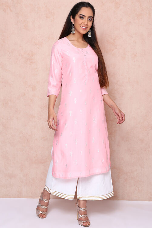 Peach Polyester Straight Kurta image number 2