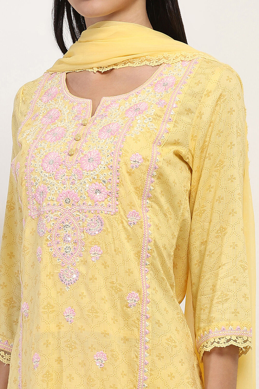 Yellow Printed Straight Suit Set image number 1