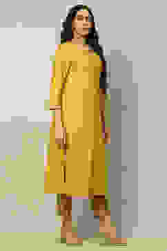 Yellow Printed Festive Straight Kurta image number 4