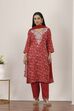 Red Cotton Straight Suit Sets image number 6