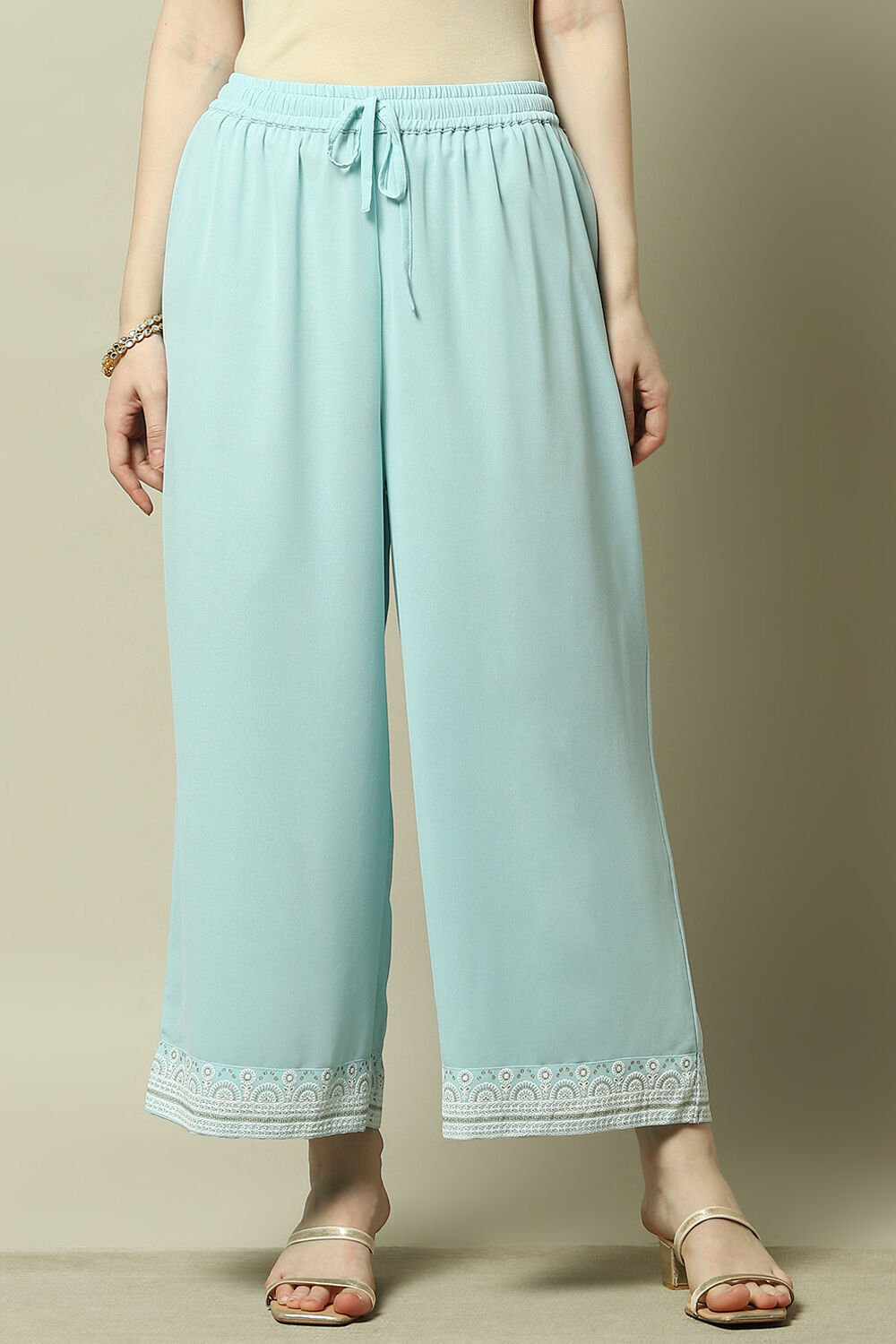 Blue Poly Georgette Solid Straight Fit Palazzo image number 5