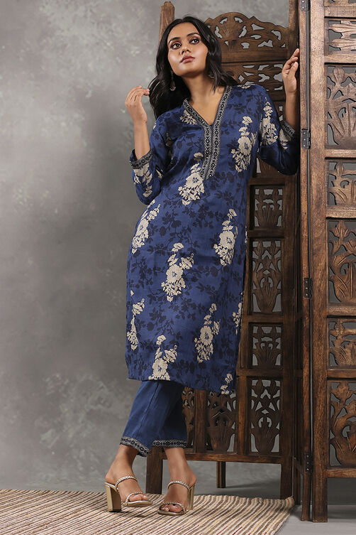 Green Viscose Blend Printed Straight Kurta Pants Set image number 0