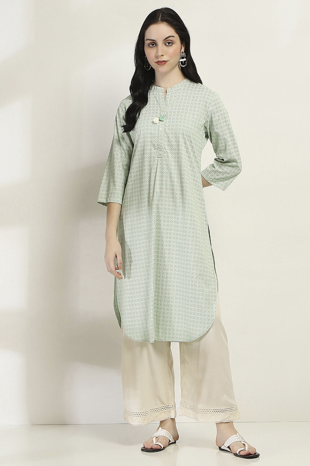 Green Printed Straight Kurta image number 5