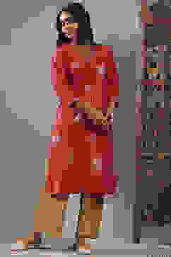 Red Printed Straight Kurta image number 0