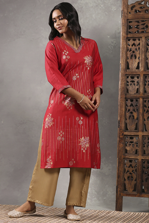 Green Printed Straight Kurta image number 0