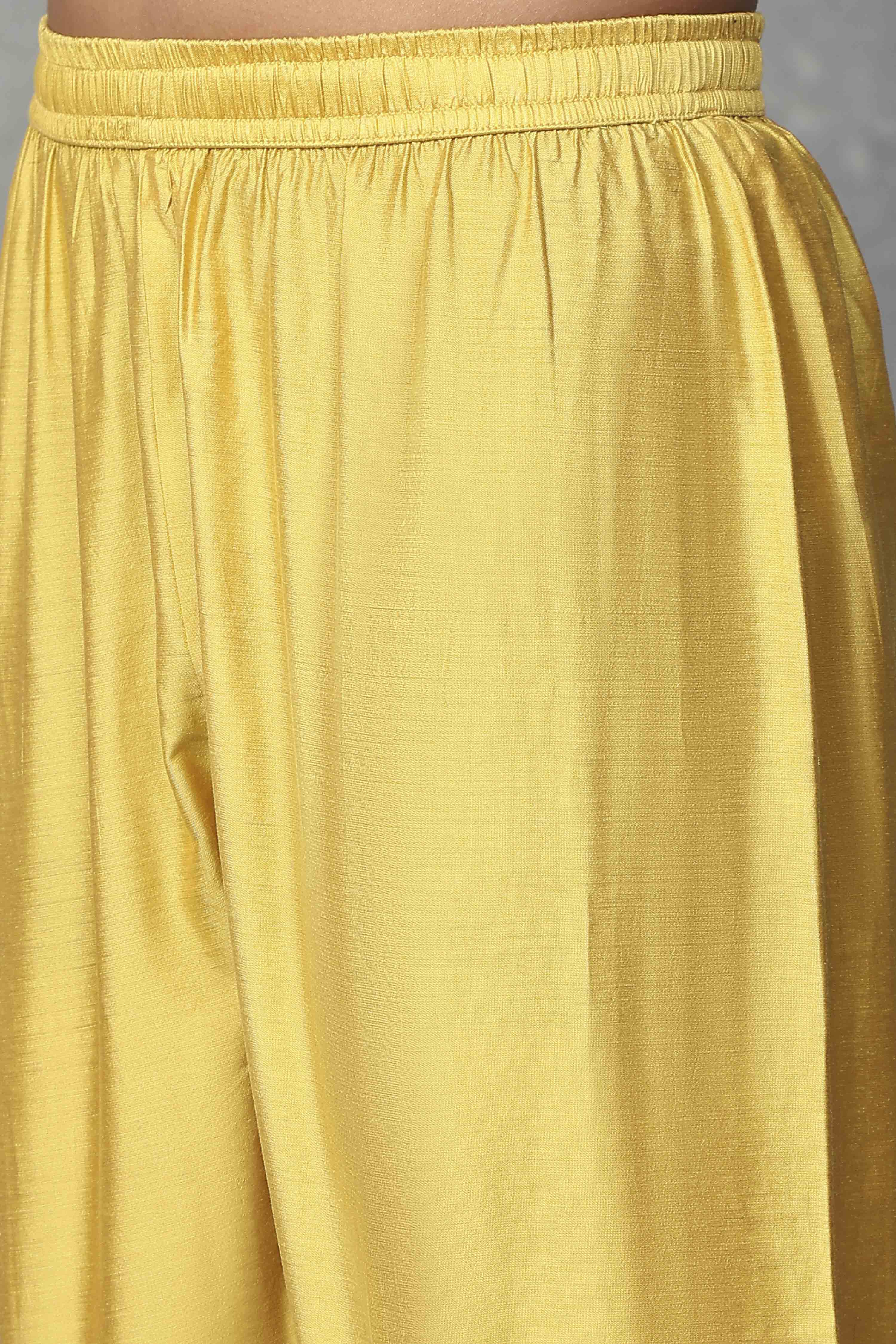 Yellow Viscose Blend Embroidered Straight Suit Set image number 2