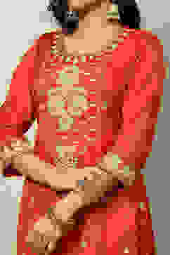 Rust Viscose Shantoon Embroidered Straight Kurta image number 1