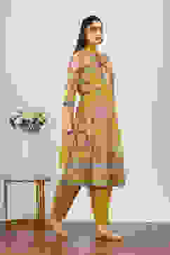 Yellow Viscose Polyester Kalidar Suit Sets image number 5