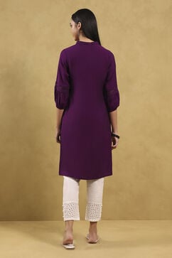 Purple Viscose Blend Solid Straight Kurta image number 1