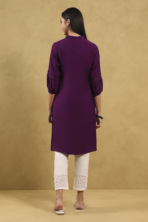 Purple Viscose Blend Solid Straight Kurta image number 1