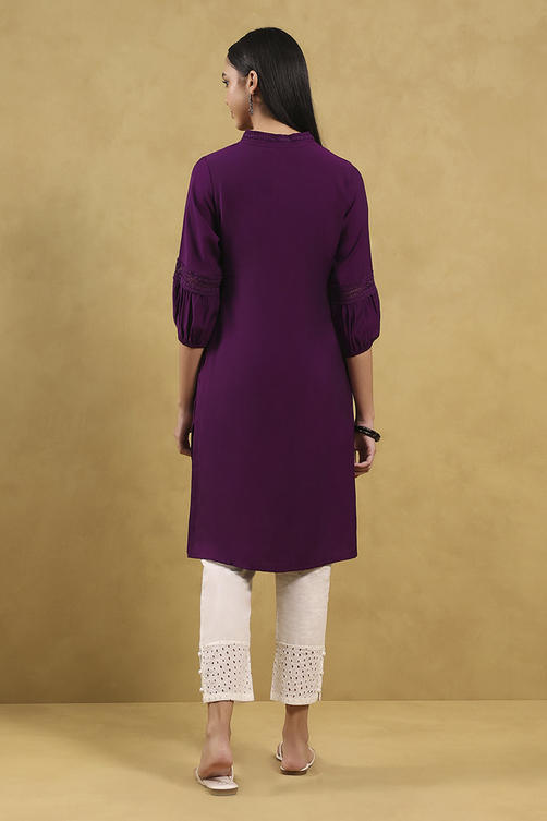 Purple Solid Straight Kurta image number 5
