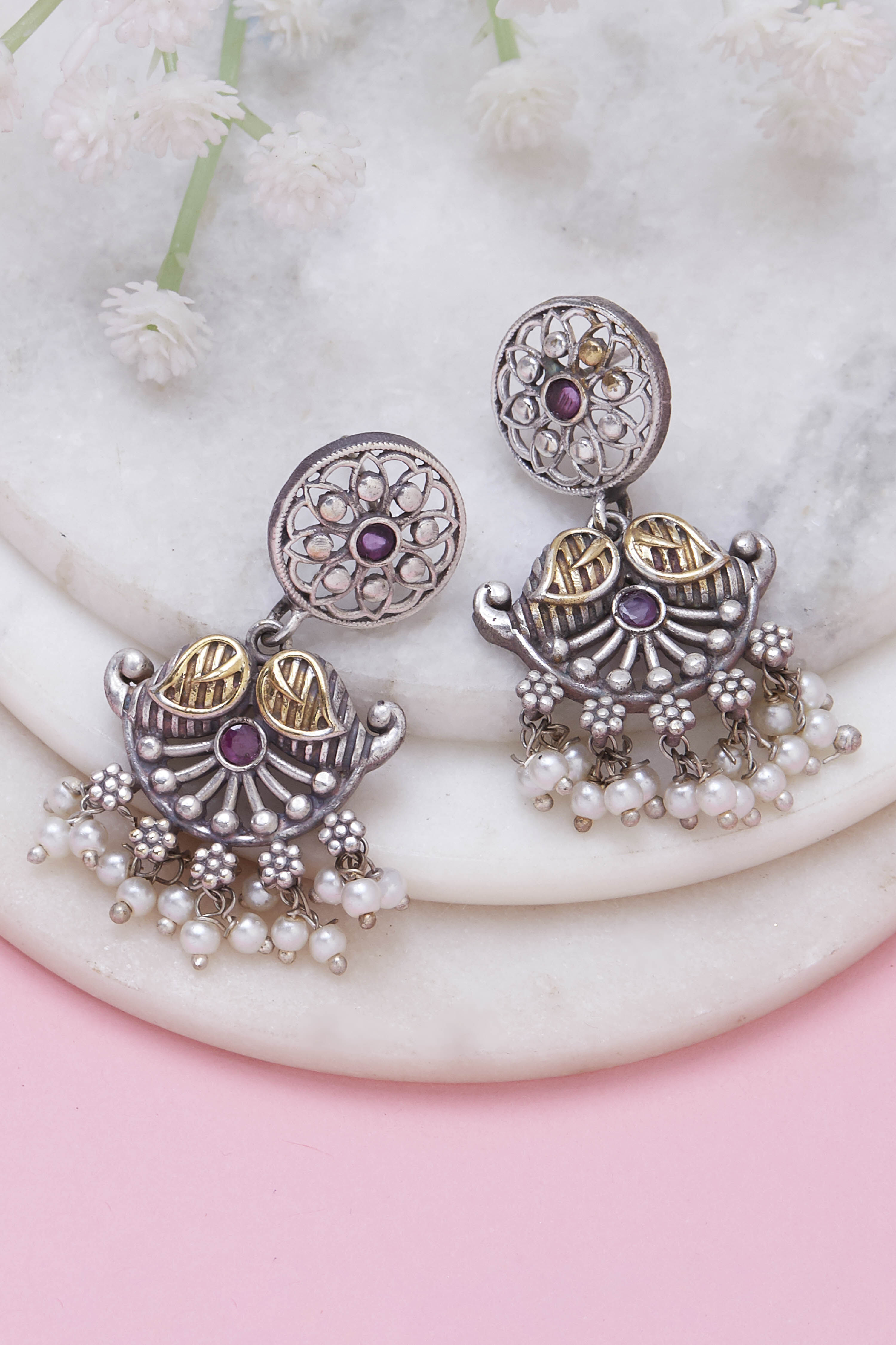 Dark Pink Brass Drop & danglers image number 0