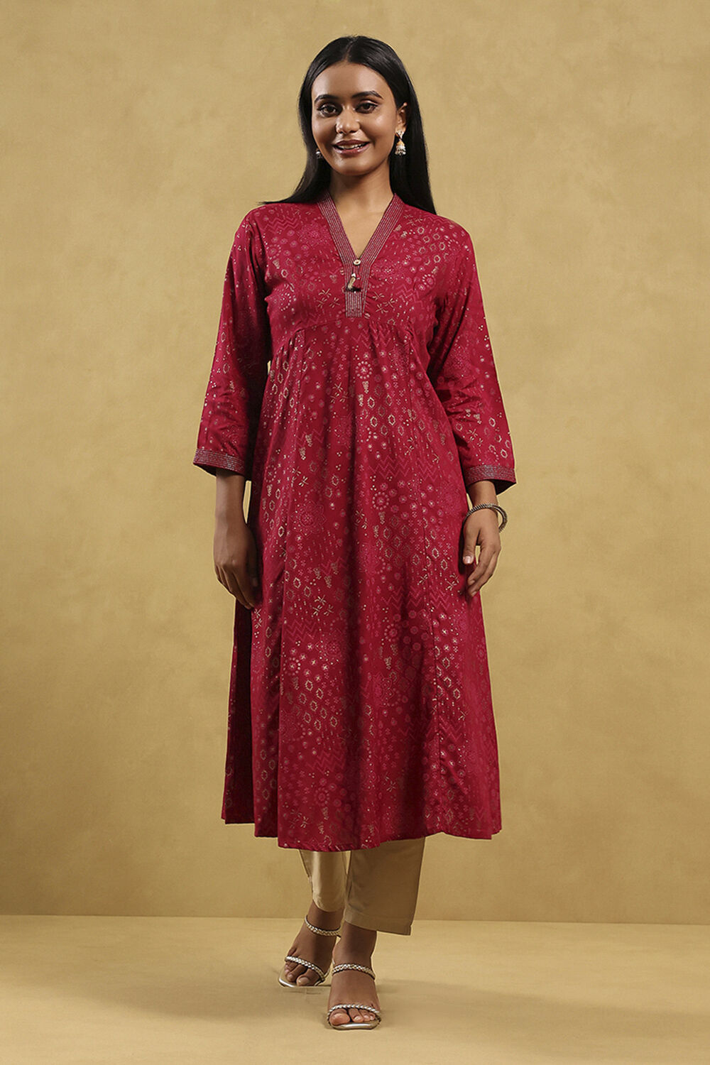 Red Viscose Rayon Printed Kalidar Kurta image number 5