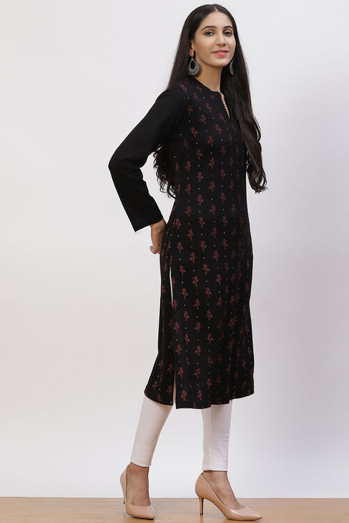Black Acrylic Straight Kurta image number 3