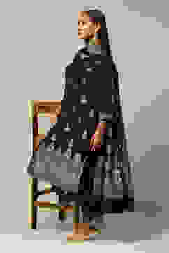 Black Acrylic Straight Yarn Dyed Kurta Palazzo Suit Set image number 0