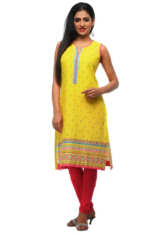 Lime Cotton Straight Kurta image number 0