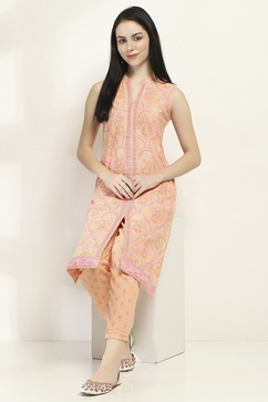 Peach-Colored Cotton Blend Straight Kurta Set image number 0
