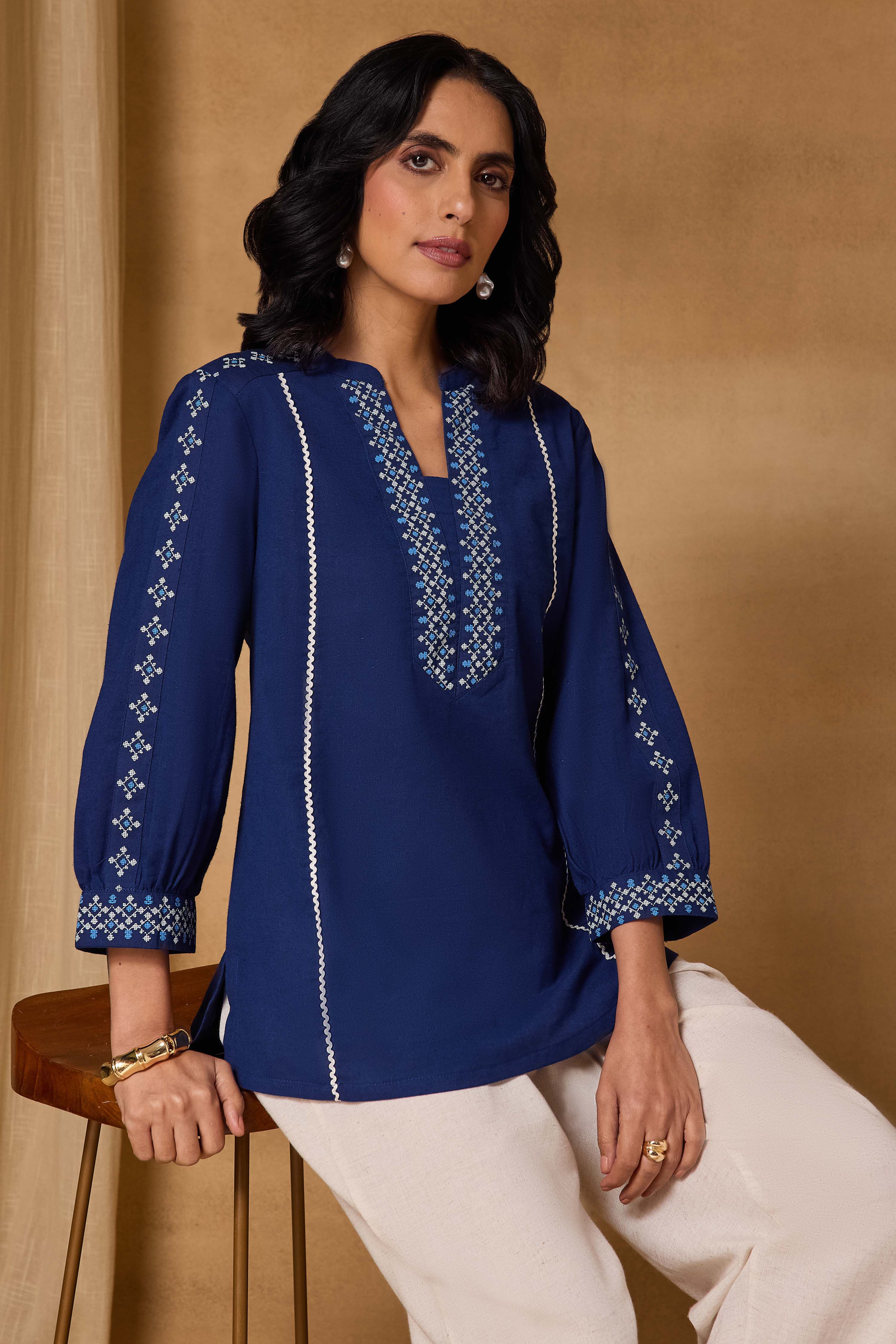 Indigo Cotton Flex Regular Printed Top image number 8