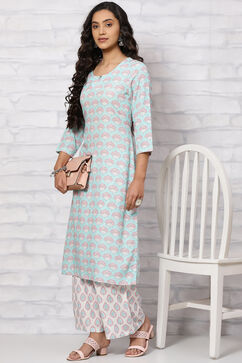 Aqua Viscose Kurta Set image number 6