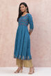 Petrol Blue LIVA Kalidar Kurta Dress image number 3