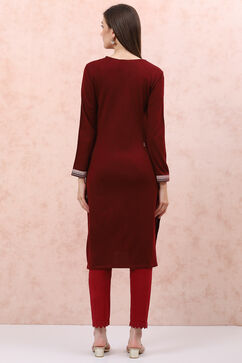 Maroon Acrylic Straight Kurta image number 4