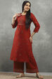 Rust Viscose Straight Kurta Pants Set image number 0