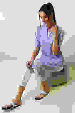 Blue Floral Printed Straight Kurta image number 0