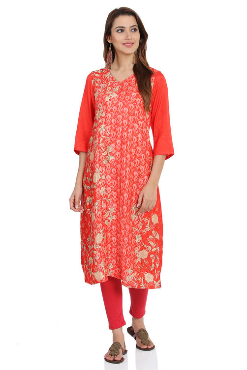 Red Cotton Kurta image number 0