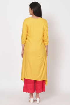 Yellow Viscose Asymmetric Kurta image number 4