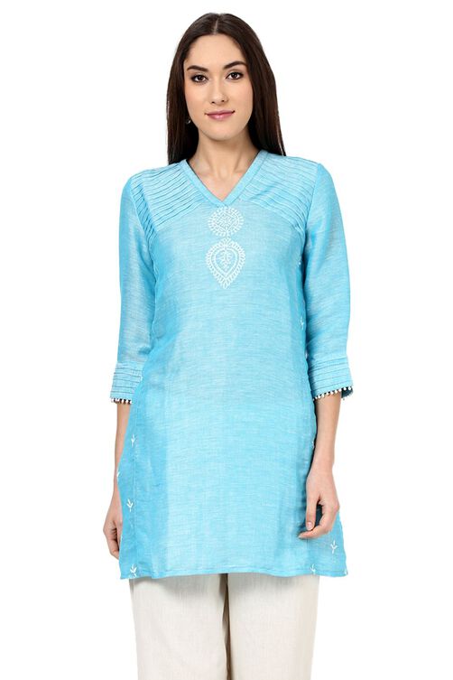 Blue Flared Poly Cotton Indie Top image number 0