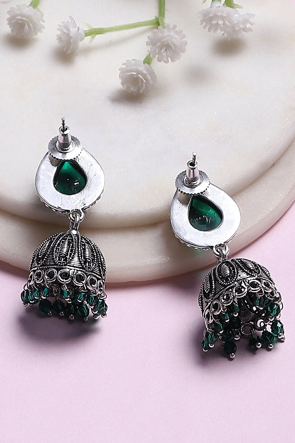 Green Brass Jhumka image number 2