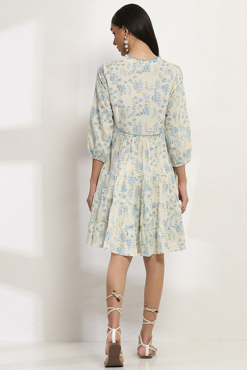 Blue Printed Tiered Dress image number 3