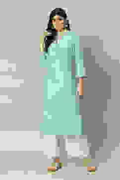 Sky Blue LIVA Straight Printed Kurta image number 0