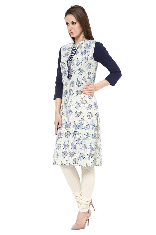 Indigo Straight Cotton Kurta image number 3