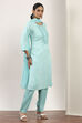 Blue Rayon Straight Suit Sets image number 5