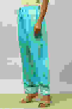 Blue Viscose Blend Straight Palazzos image number 2