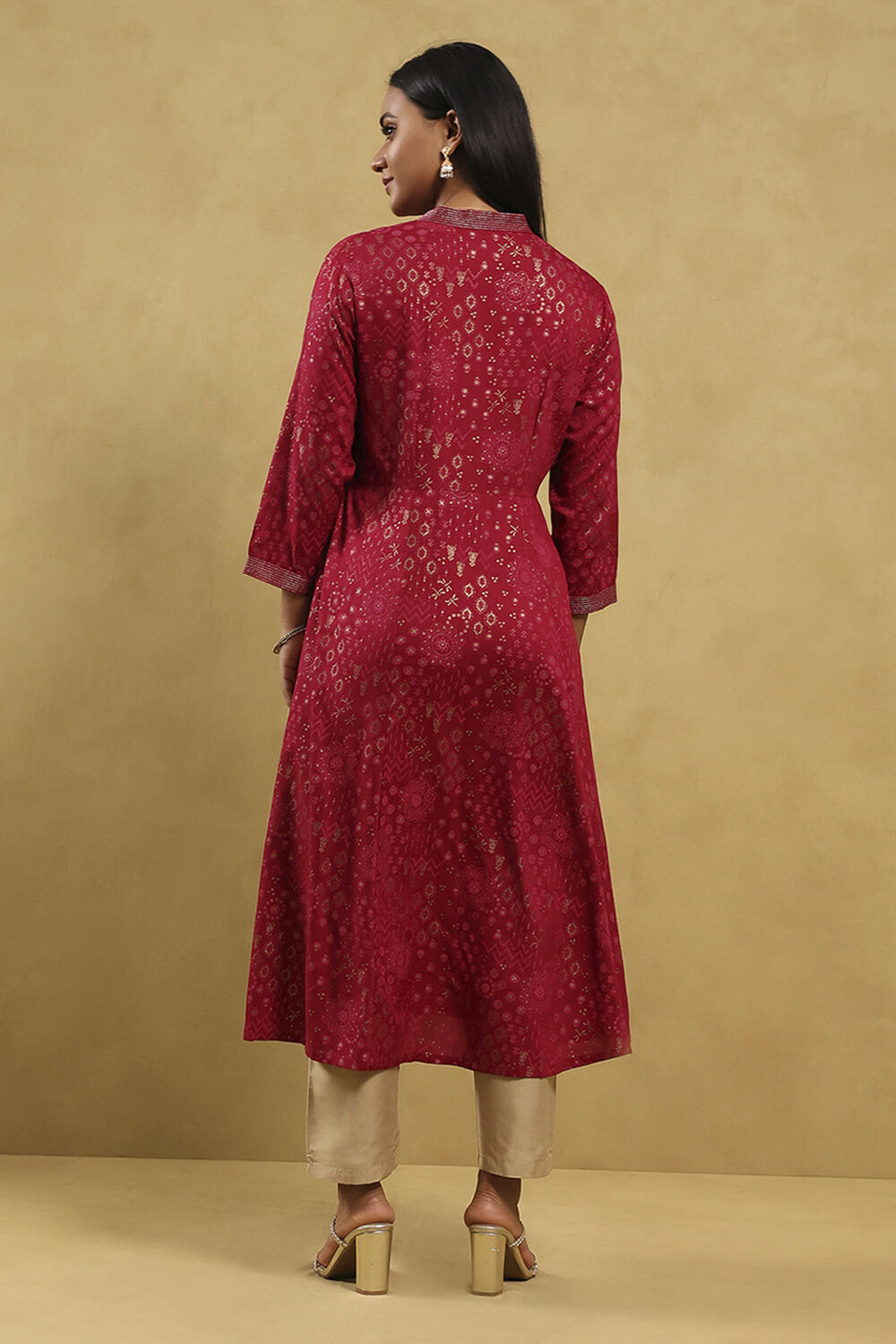 Red Viscose Rayon Printed Kalidar Kurta image number 1