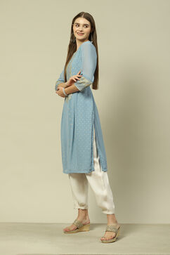 Grey Polyester Straight Printed Kurta image number 2