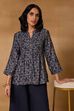 Blue Viscose Blend Regular Printed Top image number 7