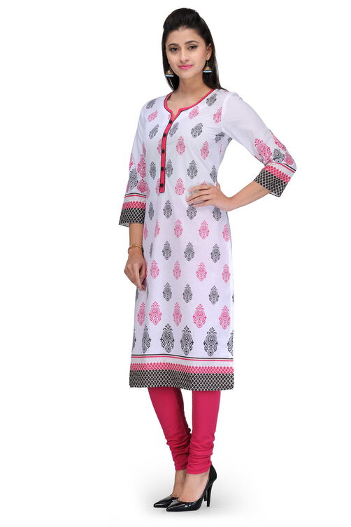 White Cotton Straight Kurta image number 2