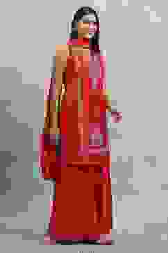 Red Polyester Solid Straight Sharara Suit Set image number 5